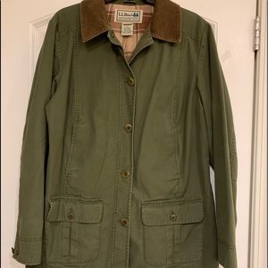 LL Bean Barn jacket,  olive green, lined, in great shape